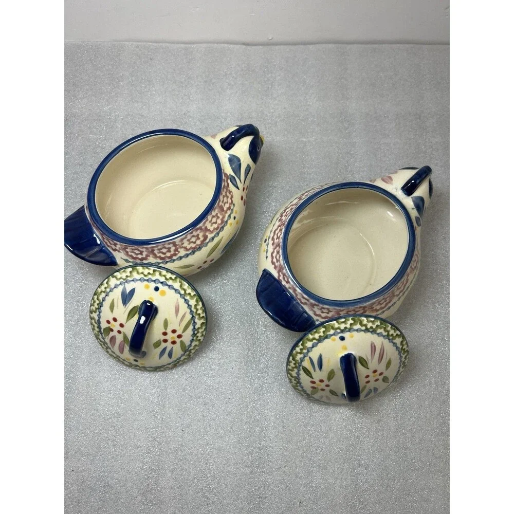 2 Temp-tations Presentable Ovenware Tara Blue Old World CHICKEN Sugar/Soup Bowl